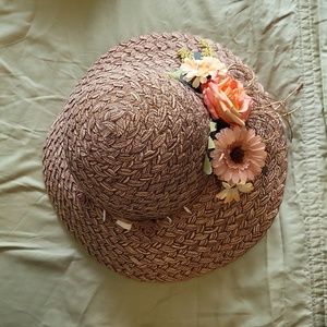 Brown faux floral Beach hat